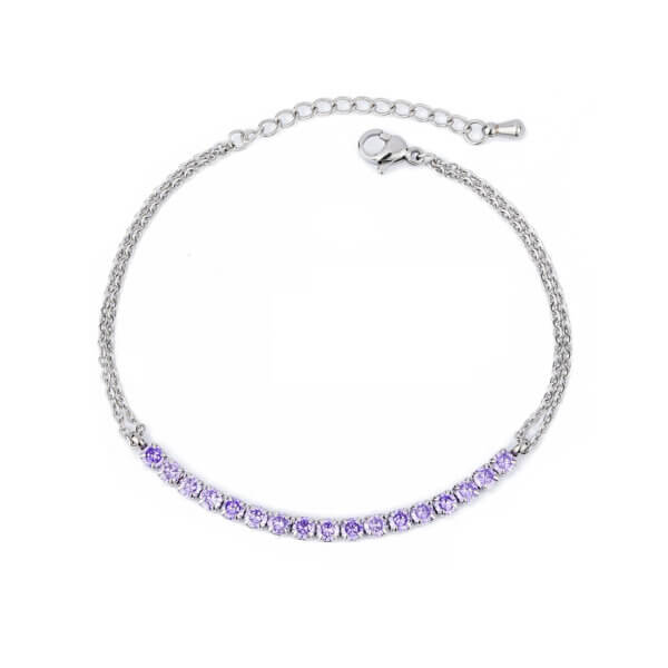 Elegant Stainless Steel Tennis Bracelet with Purple Cubic Zirconia Charm