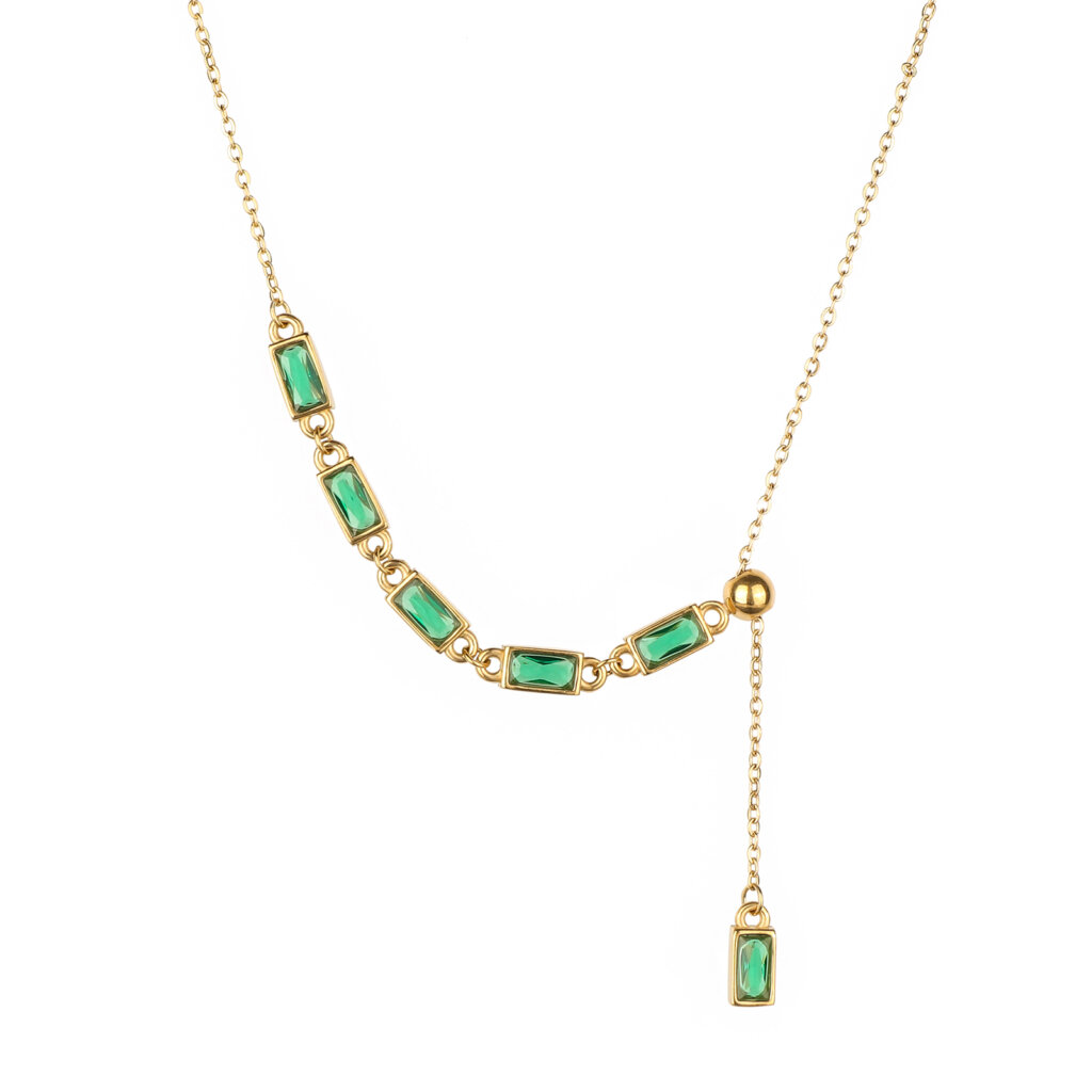 Modern Asymmetric Gold Necklace with Cubic Zirconia Stones