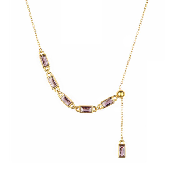 Modern Asymmetric Gold Necklace with Cubic Zirconia Stones