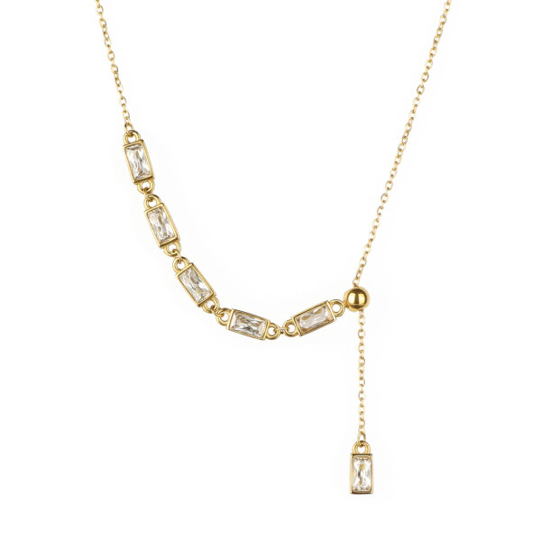 Modern Asymmetric Gold Necklace with Cubic Zirconia Stones