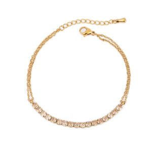 Champagne Cubic Zirconia Gold Tennis Bracelet with Double Chain