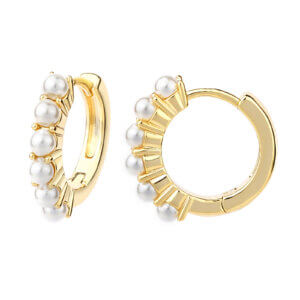Modern Polished 14K Gold Plated Shell Pearl Hoop Earrings