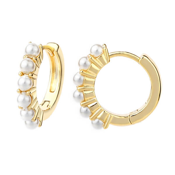 Modern Polished 14K Gold Plated Shell Pearl Hoop Earrings