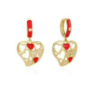 Hollow Red Heart Drop Earrings with 14K Gold Plated Elegance