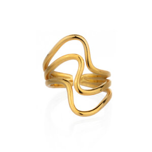 Contemporary Abstract Gold Rings In Fluid Irregular Geometric Shapes