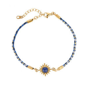 Boho 18K Gold Braided Sun Charm Bracelet with Natural Healing Stones