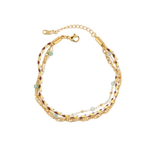 3 Layer 18K Gold Plated Natural Stone Bracelets with Seed Beads and Braided Cord