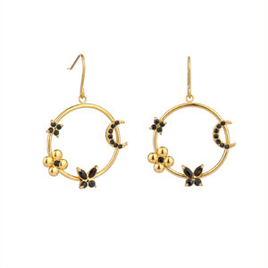 18K Gold Plated Stainless Steel Cubic Zirconia Dangle Hoop Earrings