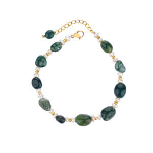 Dainty Handmade Moss Agate Bead Bracelet with Freshwater Pearl Accent
