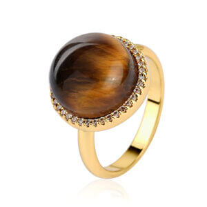 Elegant 18K Gold Plated Tiger Eye Ring with Sparkling Cubic Zirconia
