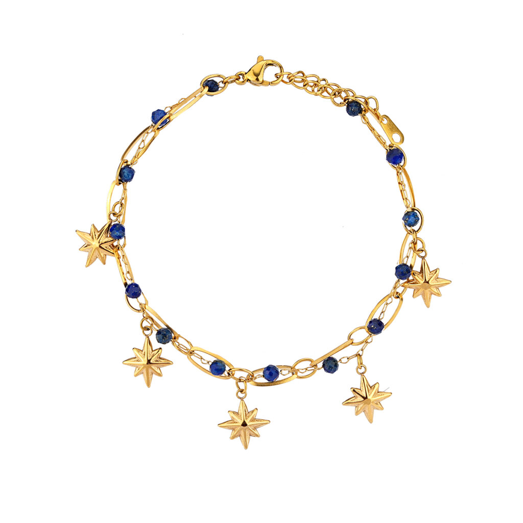 Justop Fashion Jewelry | Double Layer Gold Bracelets Featuring Faceted Stones And Unique Charms Double Layer Gold Bracelets Featuring Faceted Stones And Unique Charms