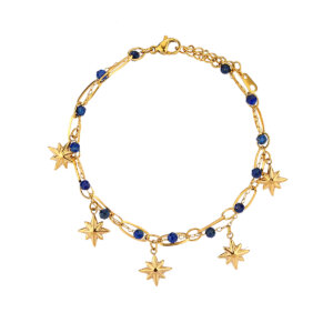 Double Layer Gold Bracelets Featuring Faceted Stones And Unique Charms