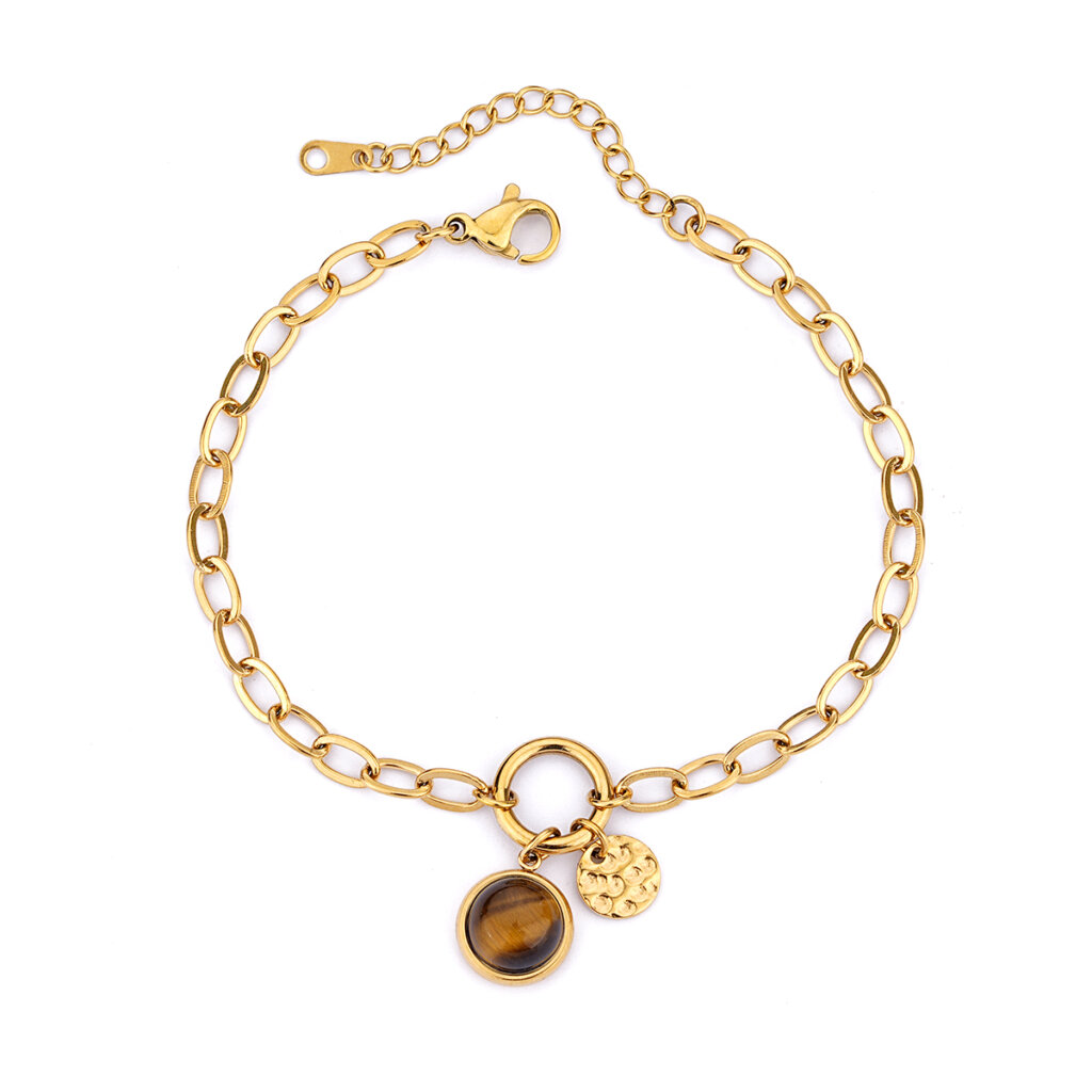 Justop Fashion Jewelry | Contemporary Natural Stone Gold Link Bracelets with Hammered Disc Accents Contemporary Natural Stone Gold Link Bracelets with Hammered Disc Accents