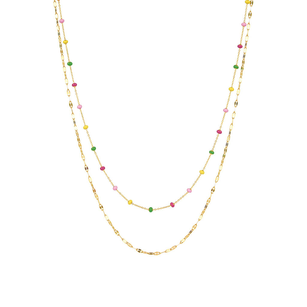 Vacation Inspired Colorful Enamel Bead Double Layer Gold Necklace