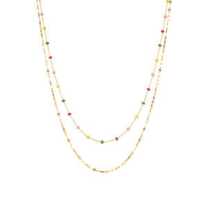 Vacation Inspired Colorful Enamel Bead Double Layer Gold Necklace