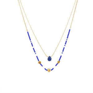 Double Layer Natural Stone Necklace With Charms & Seed Beads