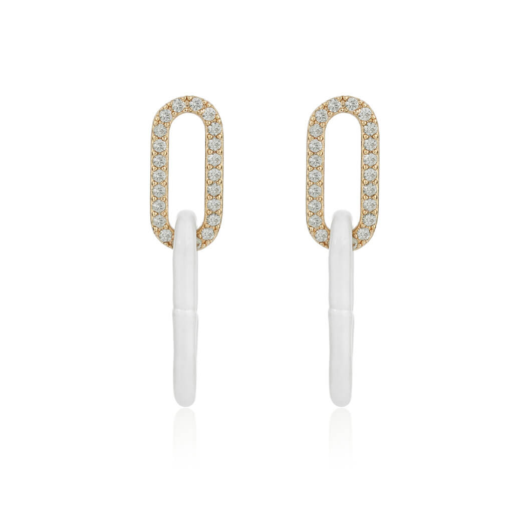 Justop Fashion Jewelry | Double Link Paperclip Earrings with CZ and Vibrant Enamel Colors Double Link Paperclip Earrings with CZ and Vibrant Enamel Colors