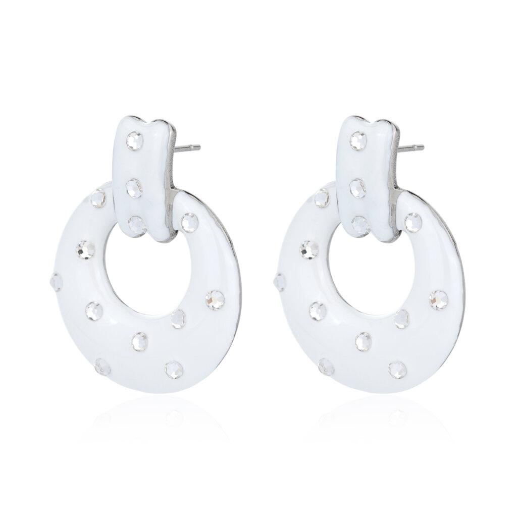 Justop Fashion Jewelry | Rhinestone White Enamel Earrings Collection Designer Style Rhinestone White Enamel Earrings Collection Designer Style
