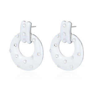 Justop Fashion Jewelry | Rhinestone White Enamel Earrings Collection Designer Style Rhinestone White Enamel Earrings Collection Designer Style