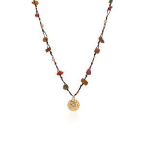 Bohemian Hand Knotted Cord Necklace with Natural Mixed Stones