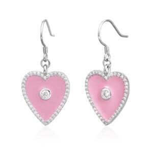 Justop Fashion Jewelry | Rhodium Plated Pink Heart Earrings With Sparkling Zirconia Rhodium Plated Pink Heart Earrings With Sparkling Zirconia
