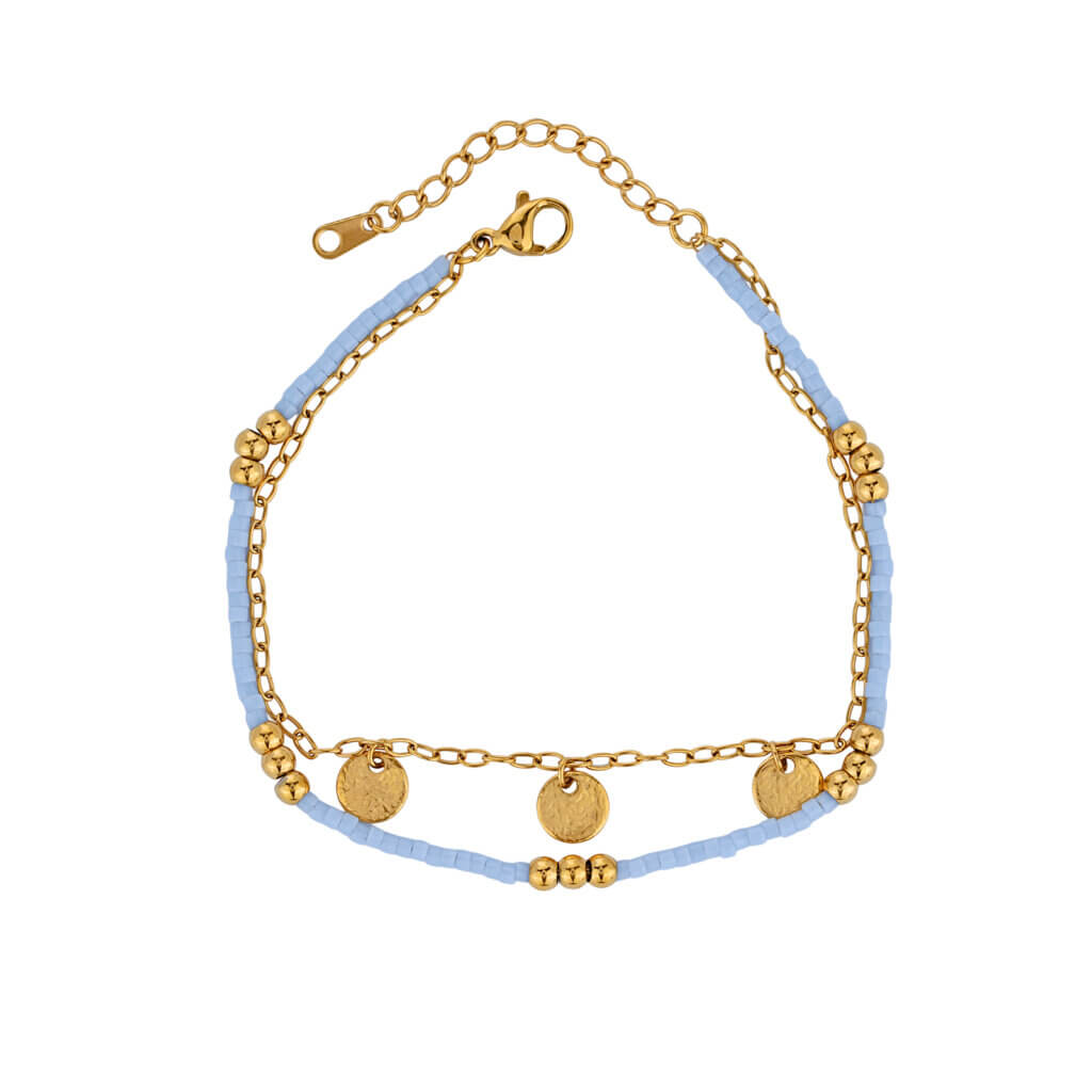 18K Dainty Layered Chain Bracelet with Hammered Coin Charms