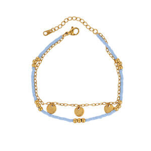 18K Dainty Layered Chain Bracelet with Hammered Coin Charms