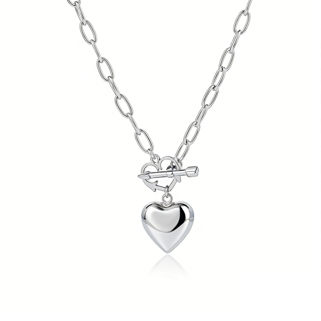 Minimalist Stainless Steel Heart Pendant Necklace with Arrow Detail