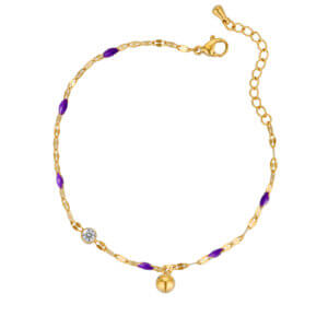 Delicate Gold Plated Enamel Bracelet with White Zircon and Bell Charm