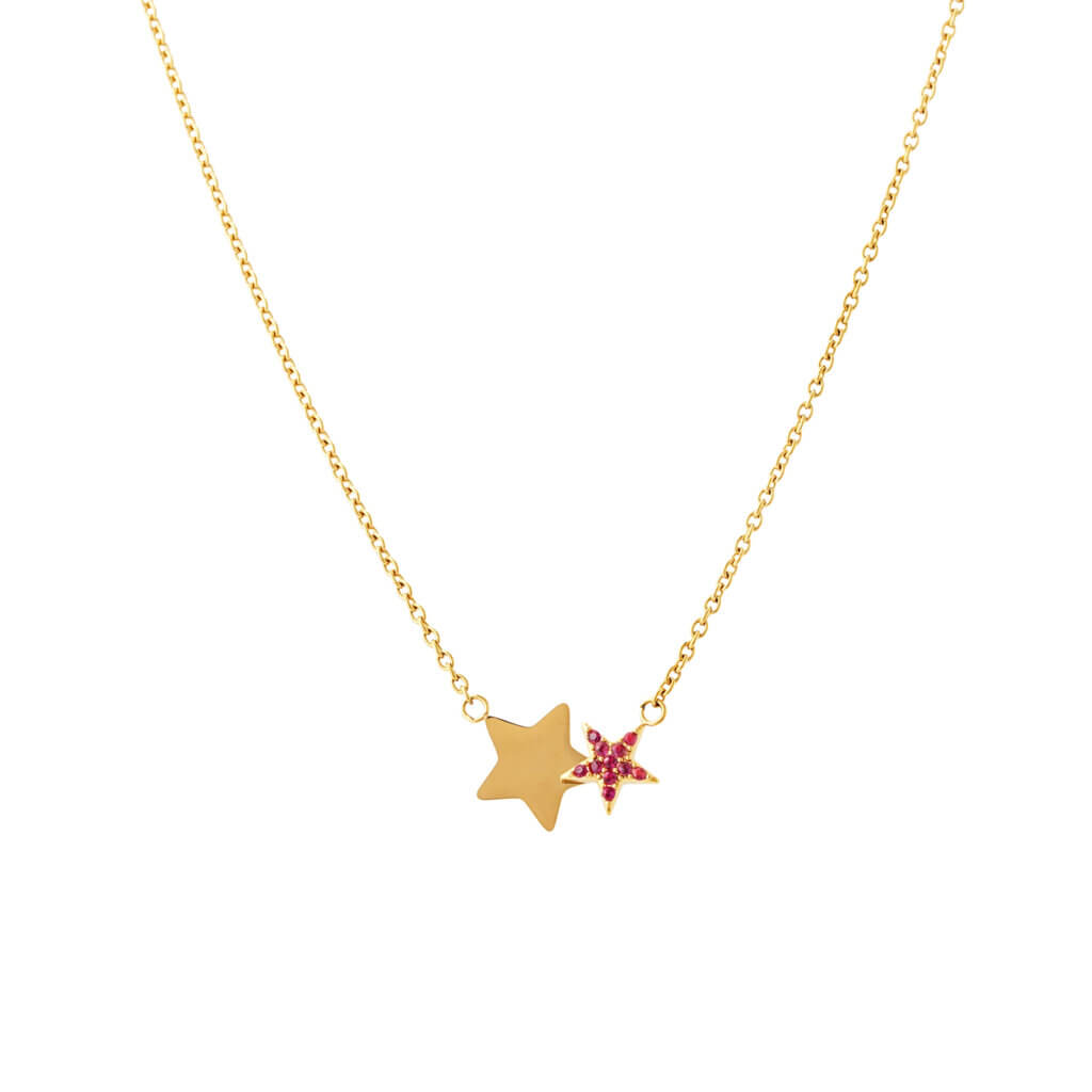 Trendy Cubic Zirconia Double Star Necklace In 18K Gold