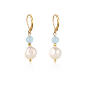 Elegant Aquamarine Bead And Baroque Pearl Drop Earrings