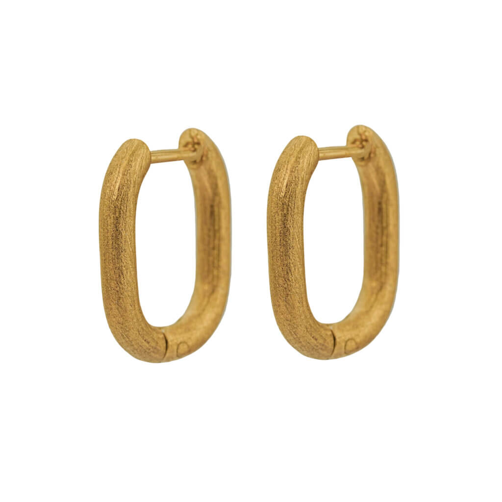 Minimalist Brushed 18K Gold Geometric Hoop Earring Collection
