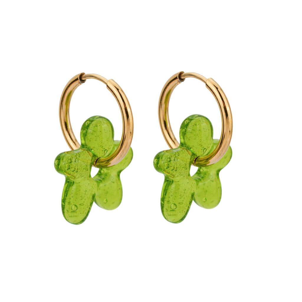 Colorful Glass Flower Earrings with 18K Gold Plated Hoops