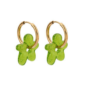 Colorful Glass Flower Earrings with 18K Gold Plated Hoops