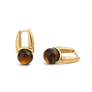 Sculptural U Shape Hoop Earrings Adorned with Stone Bead
