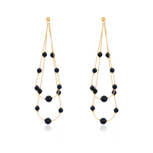 Luxury Gold Plated Black Onyx Bead Dangling Chain Earrings