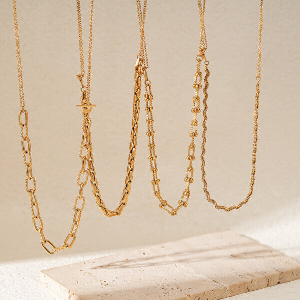 Modern Layered Chain Necklace Collection with OT Toggle Clasp