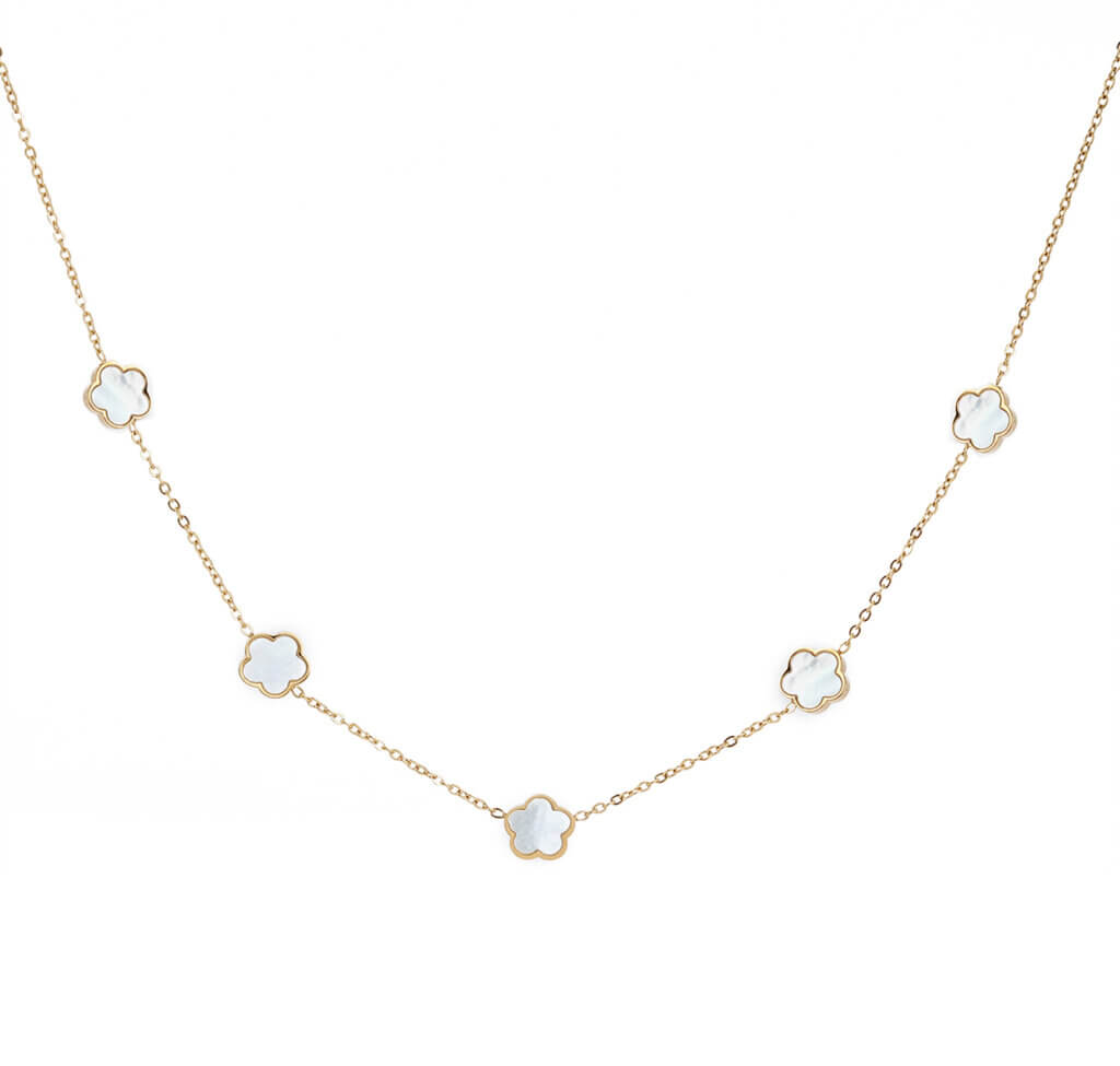 Stainless Steel Gold Flower Necklace With Shell And Acrylic Charm