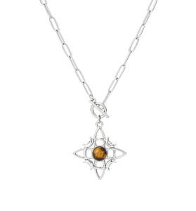 Vintage Tiger Eye Stone Necklace With Celtic Pendant Design