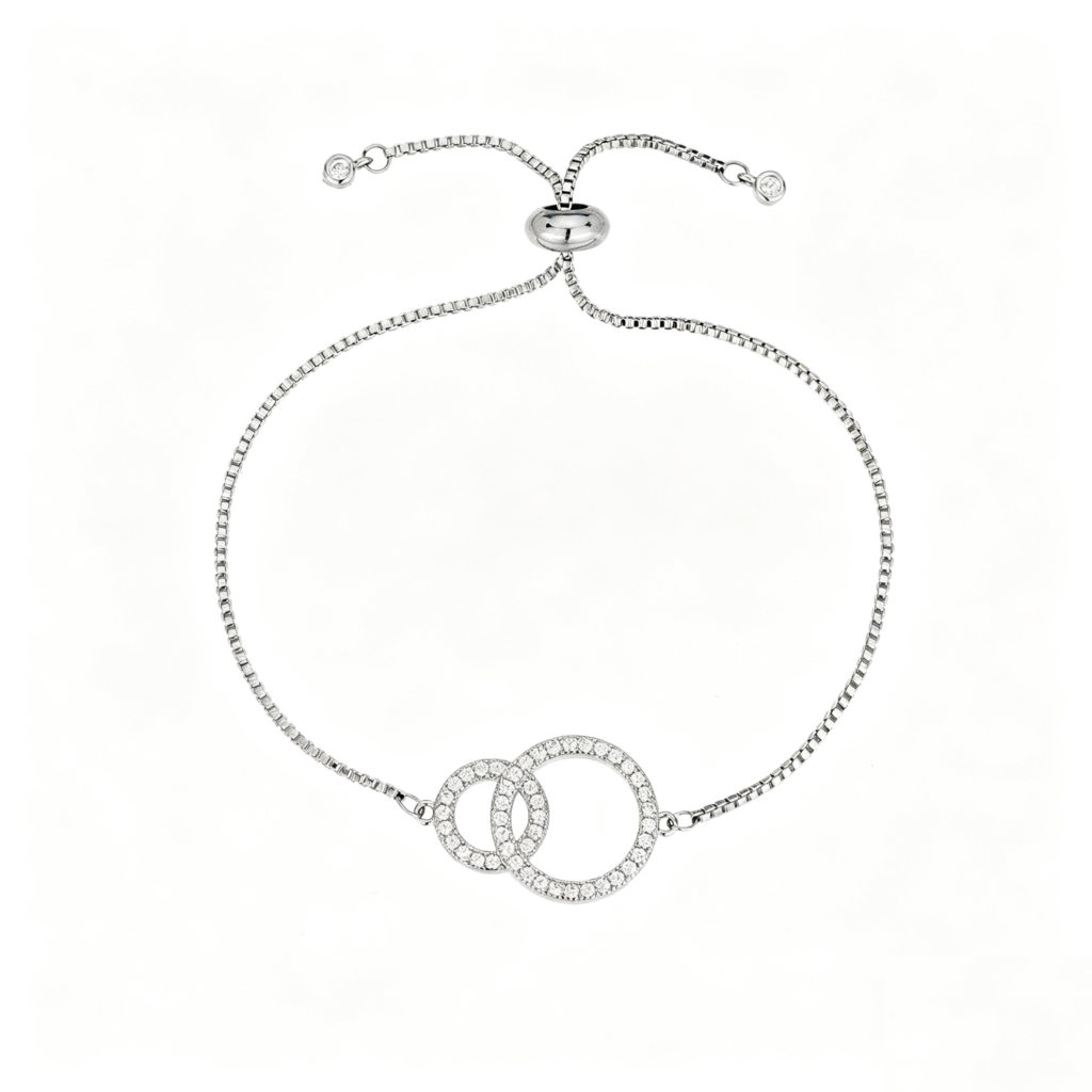 Box Chain Adjustable Interlocking Circle Bracelet With Cubic Zirconia