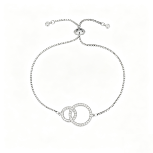 Box Chain Adjustable Interlocking Circle Bracelet With Cubic Zirconia