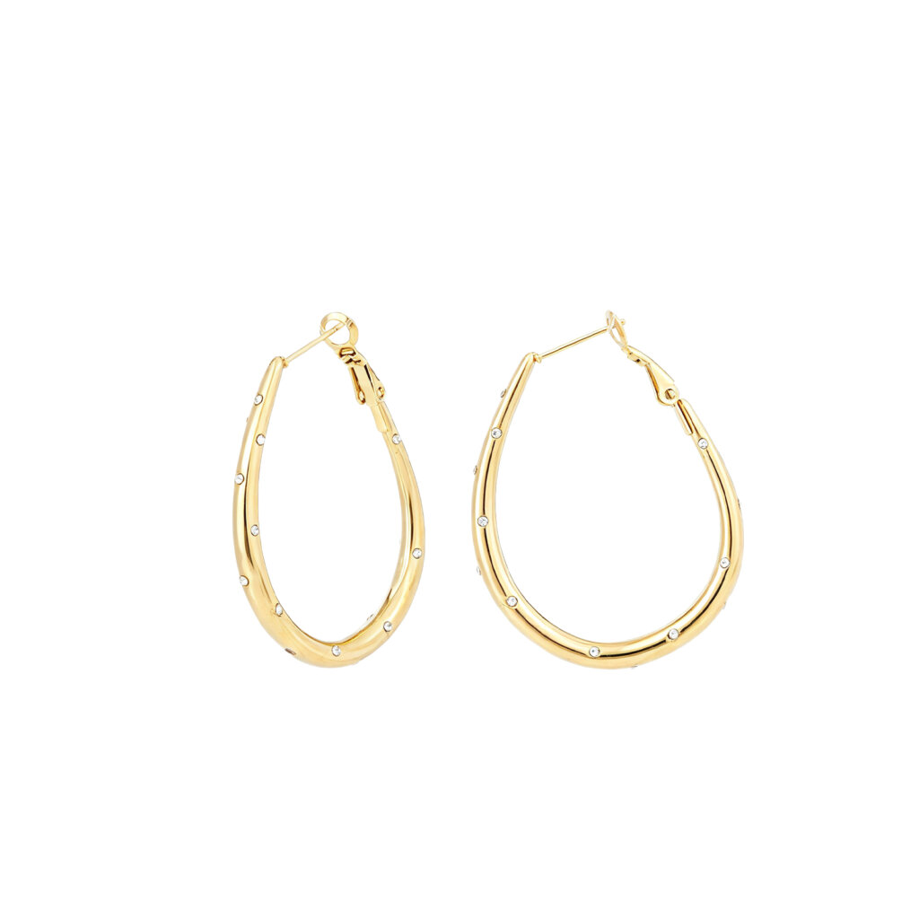 Elegant 18K Gold Hoop Earrings with Rhinestone Accents