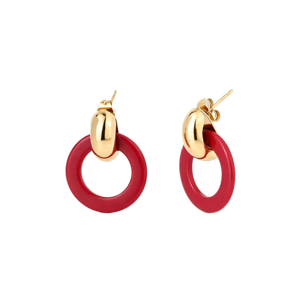 Modern Gold Plated Hoop Earrings With Natural Stone Design