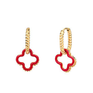 Enamel Four Leaf Clover Hoop Earrings Double Layer Design